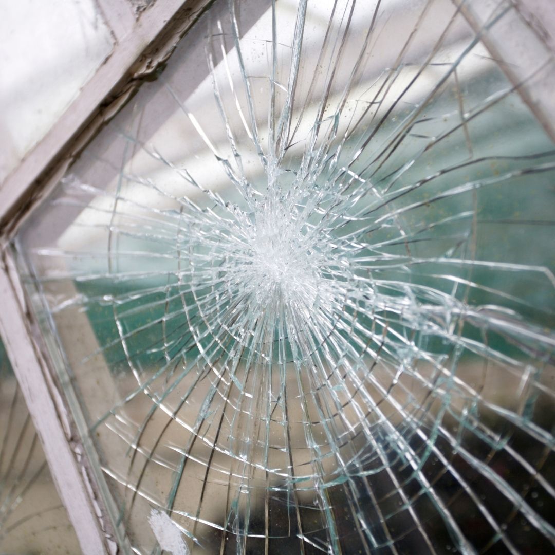 Broken window ready for repair n Southwark